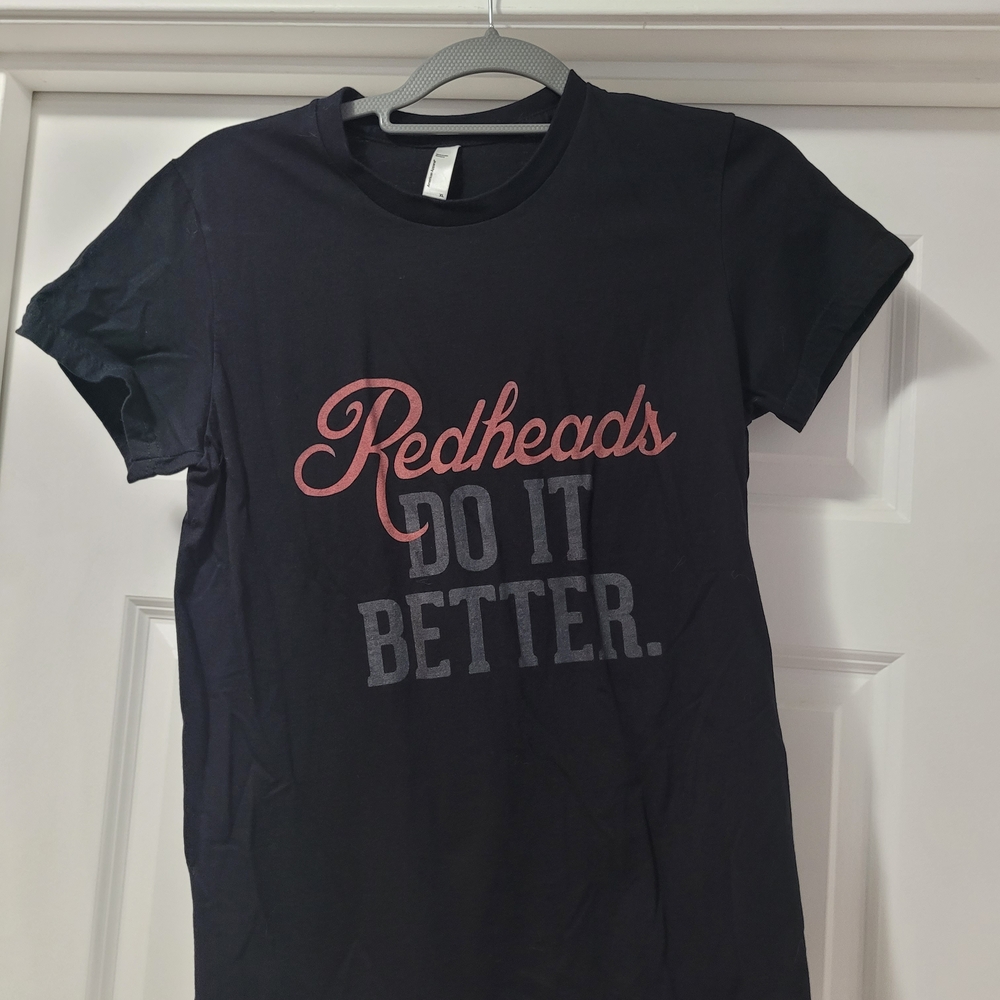 American Apparel Black Tee with Red and Gray Text